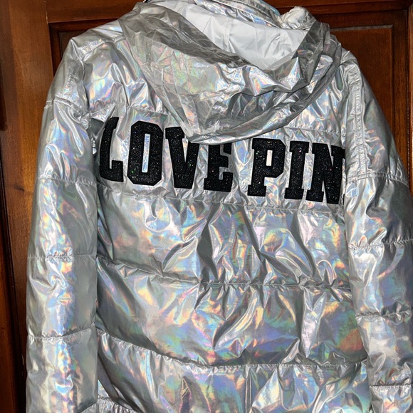 Rare Victoria’s Secret Pink Rainbow Iridescent Puffer Coat Size Large ON HOLD - Picture 3 of 8